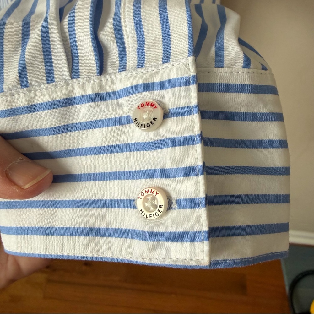 Tommy Hilfiger Women’s Cabana Striped Pleat-Back 100% Cotton Shirt XL - Picture 10 of 15